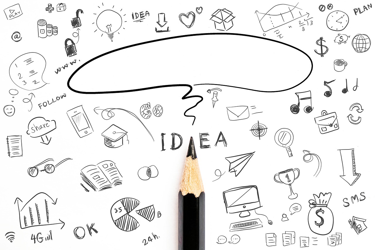 A black pencil against a white background with lots of doodles around it